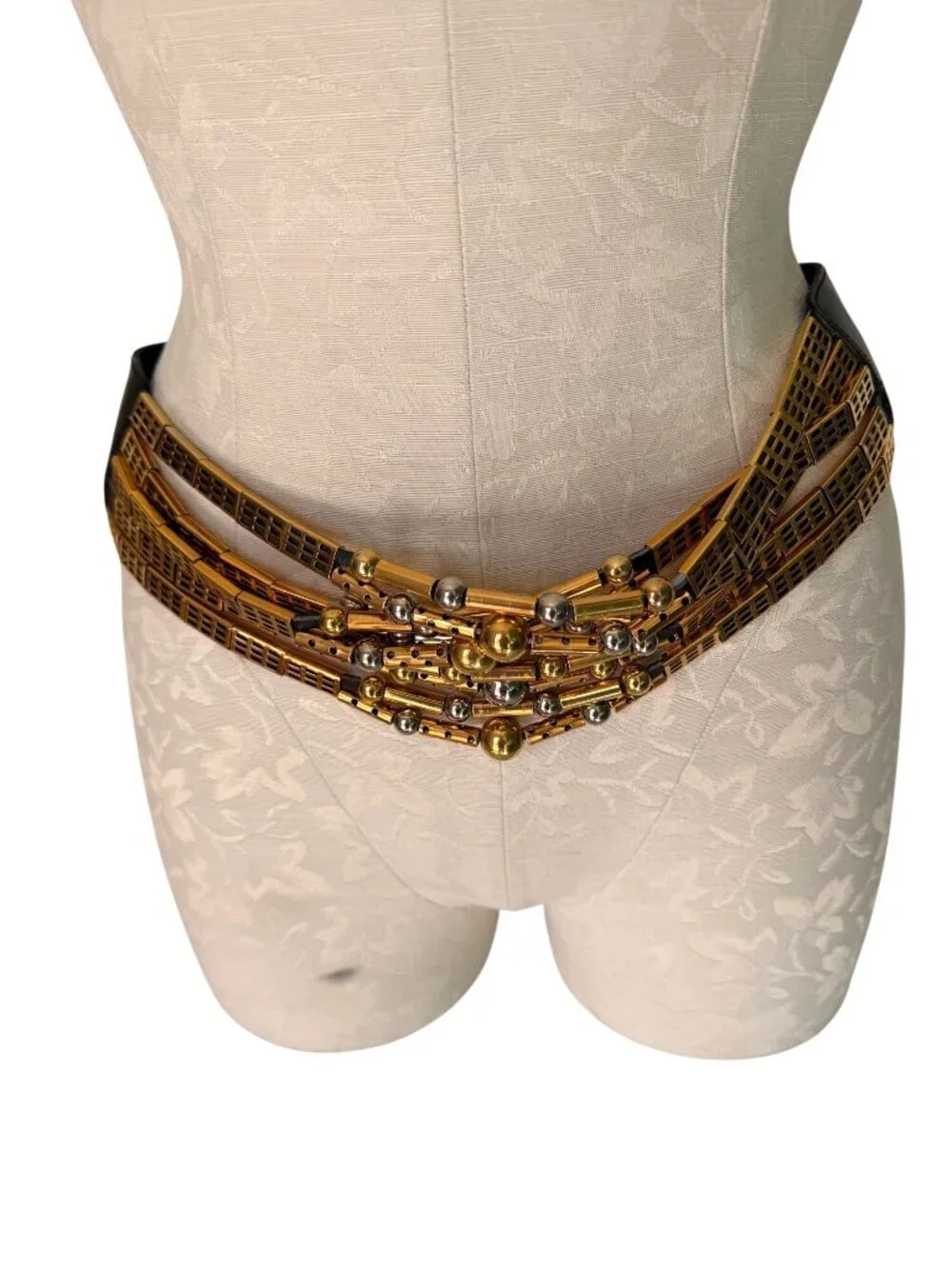 Avignon Womens Statement Belt Size S/M Gold Silver Black Adjustable Vintage Glam
